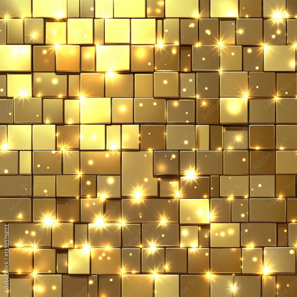 Aufkleber golden tile background with abstract pearl-like patterns and sparkling effects