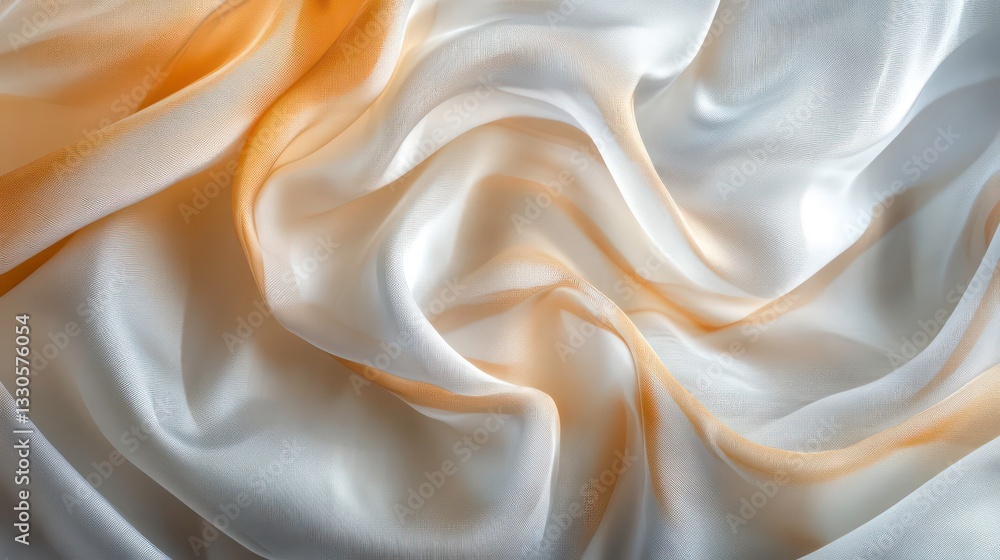 Poster ethereal flowing abstract waves of colorful silk fabric with light and texture