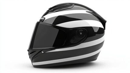 Black Helmet with Stripes, Isolated on White Background
