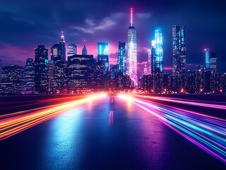 Fototapeta premium Cityscape Night, Light Streaks, Urban Background