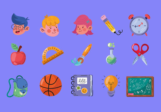 Colorful Back to School Learning Supplies Illustration Set