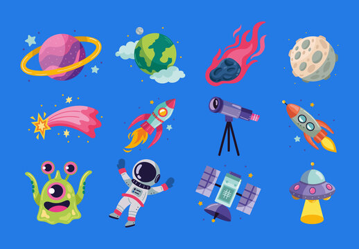 Colorful Outer Space Astronomy Illustration Set