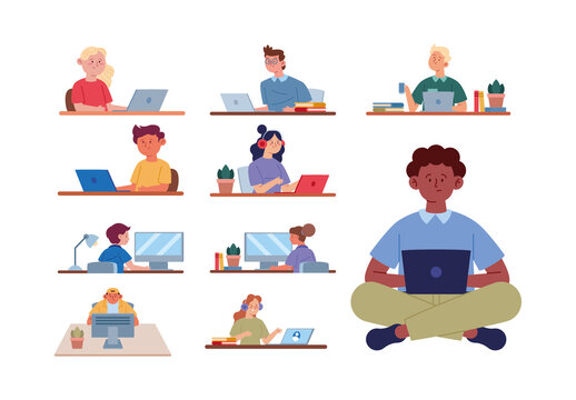 Colorful Student Laptop Online Learning Illustration Set