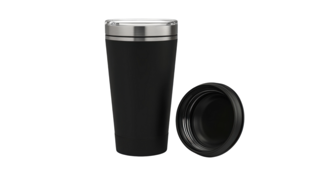 Sleek black tumbler with removable lid for on-the-go beverages suitable for outdoor adventures and daily commutes