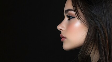 Portrait of a Pretty Young Woman Posing in Profile with Elegance