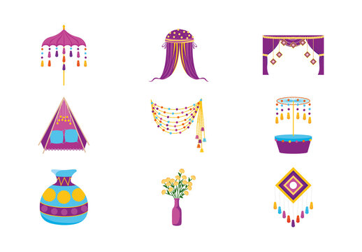 Purple Indian Wedding Decoration Elements Set