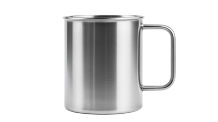 Stainless steel mug designed for camping or outdoor use, great for hot or cold beverages at any time of day