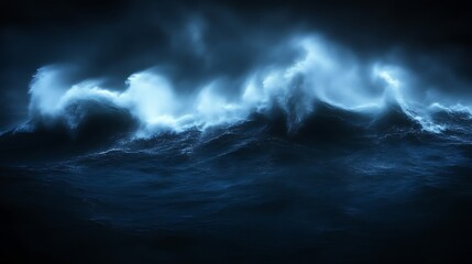 Obraz premium Majestic Ocean Waves Crashing Under Dark Night Sky