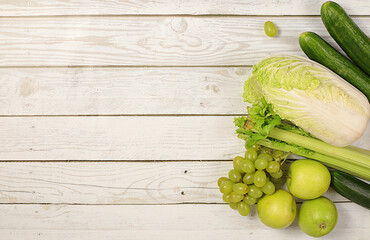 Detox diet and weight loss concept, Healthy vegan products for a healthy lifestyle. Cucumbers,...