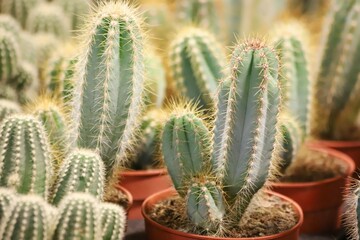 Cactus thorny plant succulents in a flower pot background.