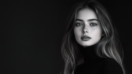 Fototapeta premium Portrait of a Young Woman in Black and White Photography