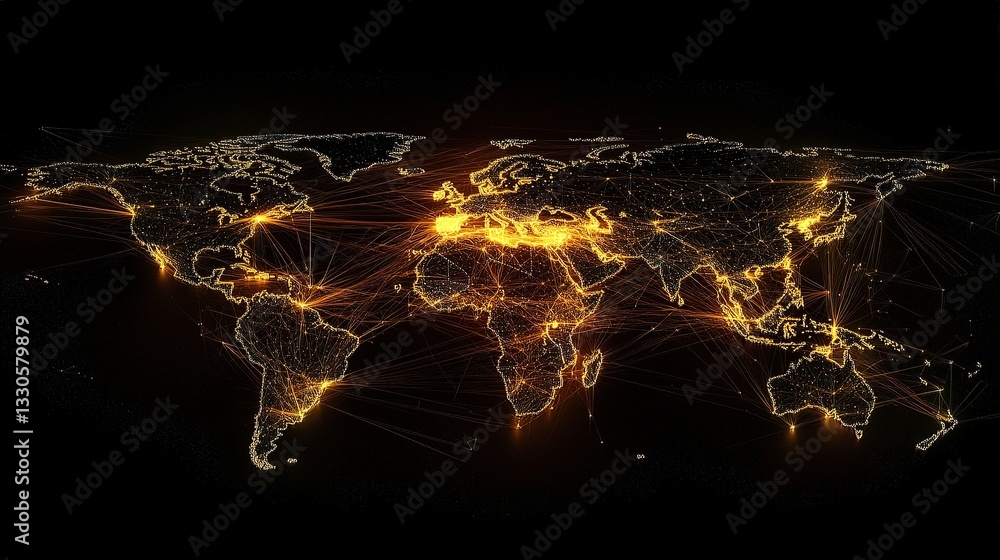 Poster global connections visualized through lines on a dark background