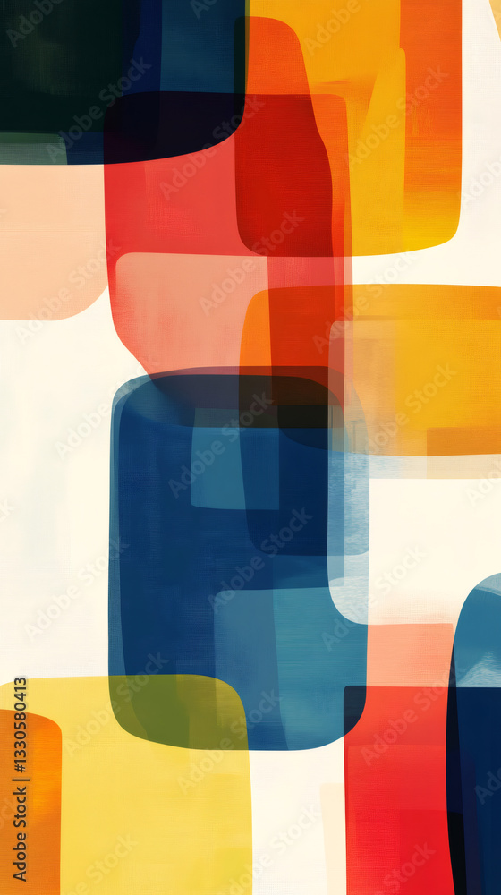 Poster Vibrant geometric design with overlapping rounded rectangles, generating dynamic visual texture for contemporary digital and print applications