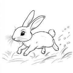 Playful Bunny's Dash: A charming illustration captures the lively spirit of a bunny in mid-leap, its long ears perked, and small tail swaying, with playful details.