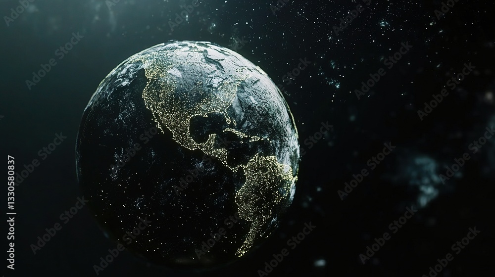 Poster earth structure with technology elements in dark atmosphere background
