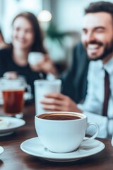 A group of friends gathered around a table, sipping their morning coffee and chatting