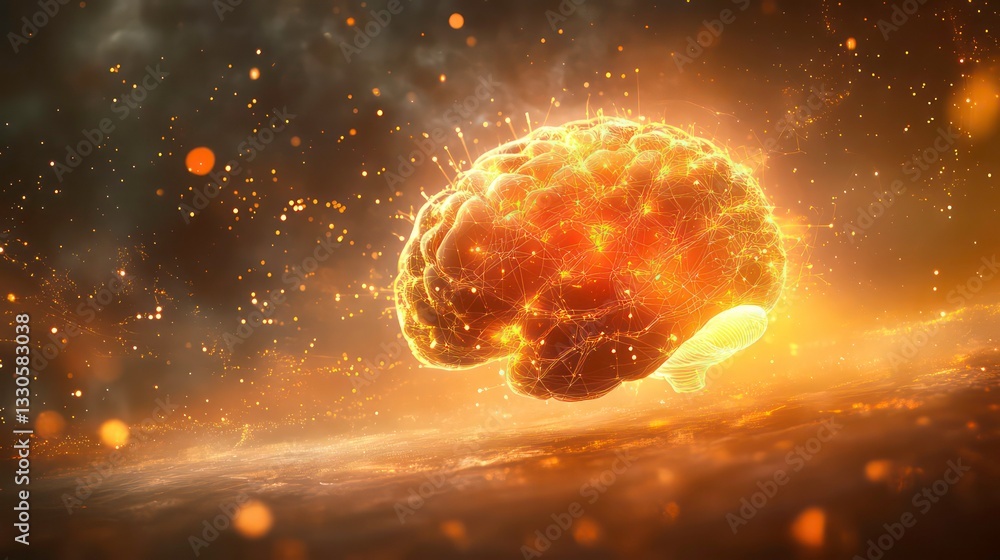 Poster futuristic ai brain with network connections in a digital universe