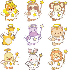 Cute animals vector icon with christmas theme. Funny baby animal christmas illustration.