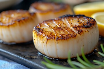 Deliciously Seared Scallops Prepared and Ready for Enjoyment on a Plate