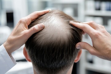 Fototapeta premium A detailed view of the scalp and hair after transplantation, often used for medical or educational purposes