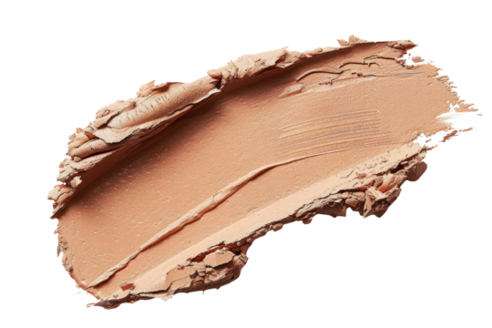 A single textured brush stroke of beige lipstick or foundation showing off its creamy, rich consistency against a white or clear background.