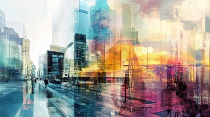 Obraz premium Urban Merged Architecture Depicting Business Life and City Vibes