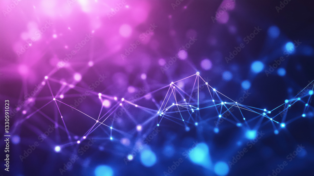 Poster abstract mesh with connections and nodes on a blue and purple background