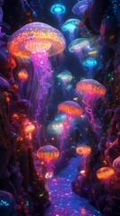 glowing jellyfish with the river.