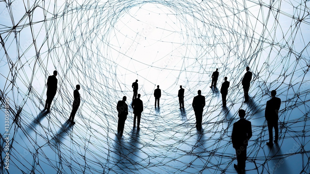 Poster abstract network of businesspeople connecting in a modern setting