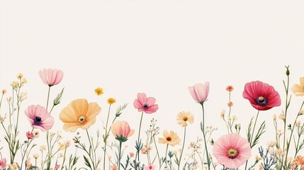 Pastel Floral Meadow: A Watercolor Delight of Delicate Blooms