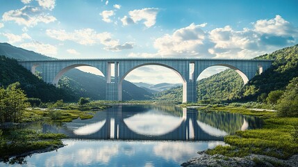 Fototapeta premium Majestic Bridge Over Serene Lake Surrounded by Lush Greenery