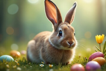 Brown Rabbit with Easter Eggs
