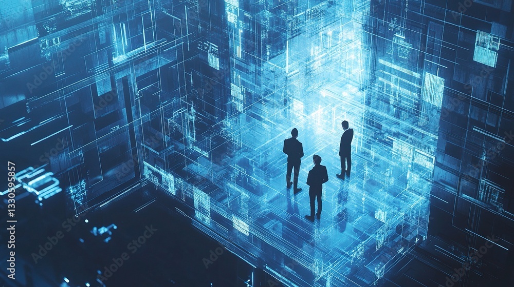 Poster engineers collaborating with ai in enhanced holographic displays