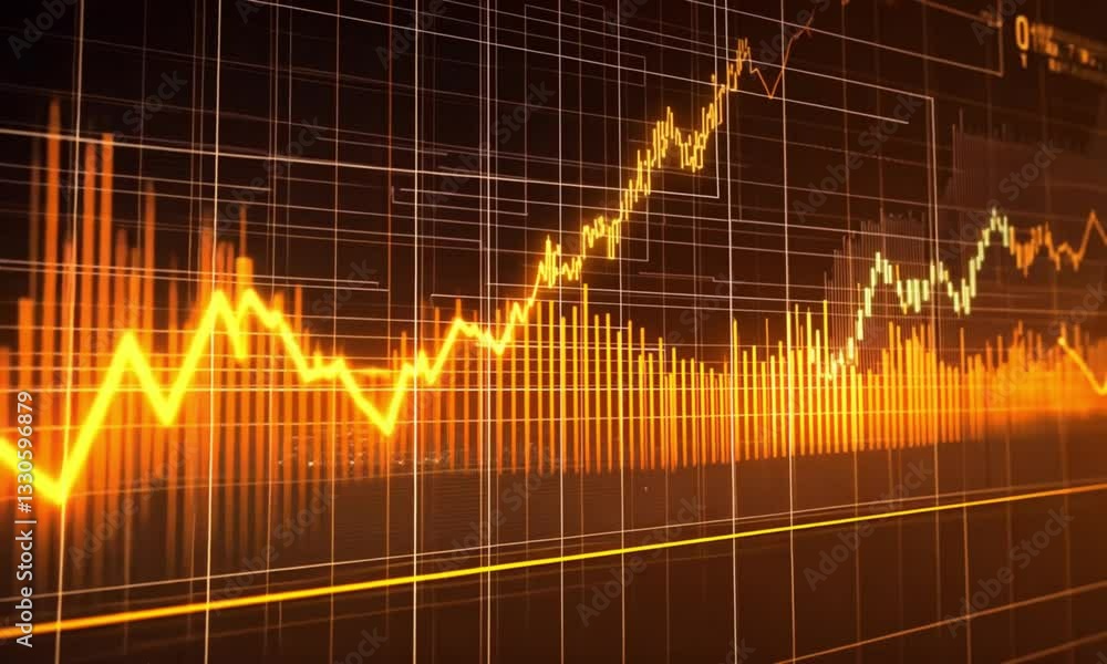 Aufkleber abstract stock market graph visualization: dynamic orange data trends