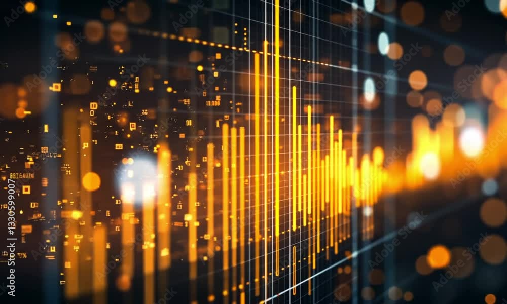 Poster abstract data visualization: dynamic orange and black digital chart