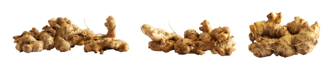 set of ginger root isolated on white background