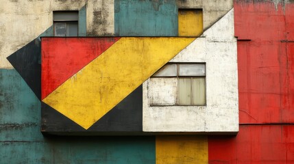 Naklejka premium Geometric Urban Facade: A Symphony of Colors and Decay