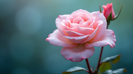 Soft Pink Rose Bloom and Bud with Bokeh - Elegant Floral Nature Image