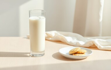 Refreshing Glass of Milk with Cookies on a Bright Sunny Table