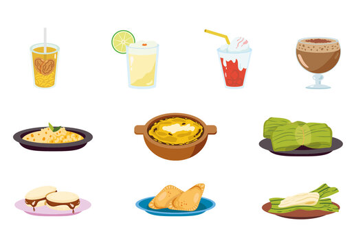 Colorful Chilean Traditional Food Illustration Set