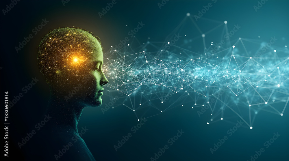 Aufkleber futuristic digital brain network connection concept image