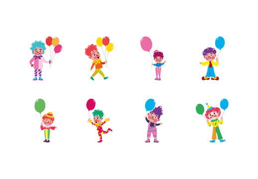 Colorful Happy Clown Balloon Illustration Set