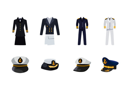 Colorful Navy Uniforms Captain Illustration Set
