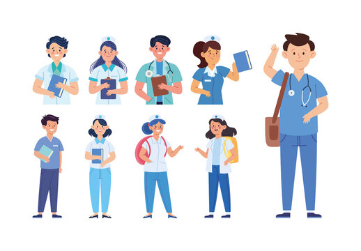 Colorful Nurse Student Medical Education Illustration Set