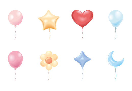 Colorful Realistic Balloons Helium Icons Set