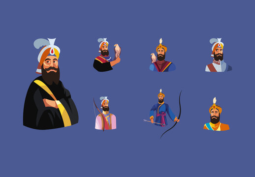 Colorful Gobind Singh Historical Warrior Design Set