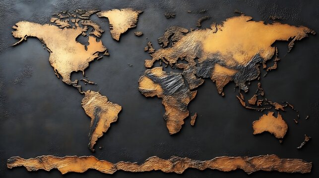 Embossed Gold World Map on Dark Background