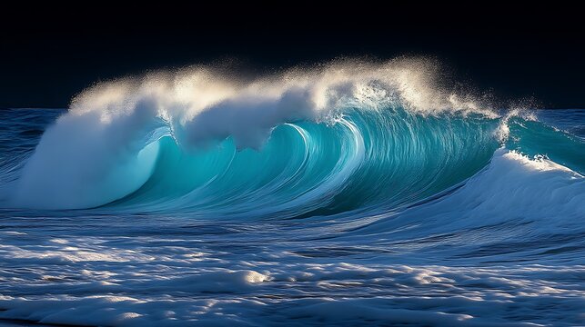 Majestic Ocean Wave Crashing Against Dark Waters