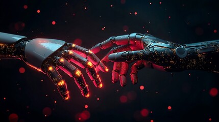 Futuristic robot hands touching