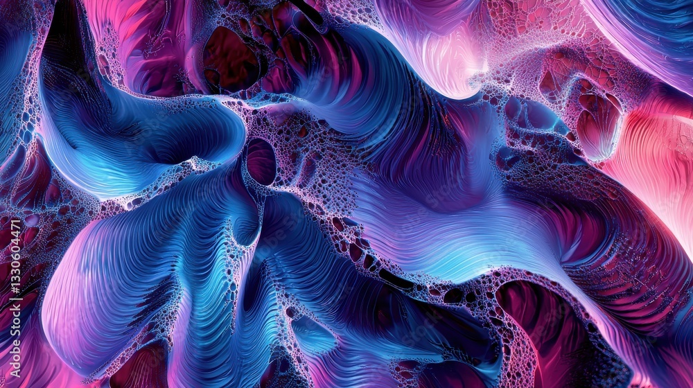 Poster crinkle cut pulse in blue pink and violet / a digital abstract fractal image with an optically chall